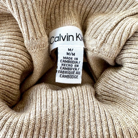 Calvin Klein Metallic Sparkle Gold Turtleneck Sweater NWT - Picture 4 of 8
